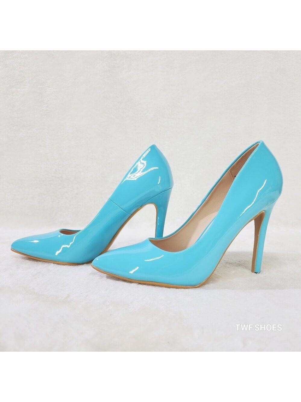 NIB Glam Turquoise Aqua Blue Patent High Heel Stiletto Shoes Pumps